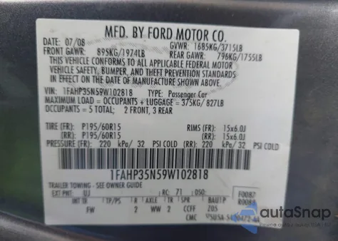 2009 Ford Focus Se z USA, uszkodzony, nr VIN 1FAHP35N59W102818